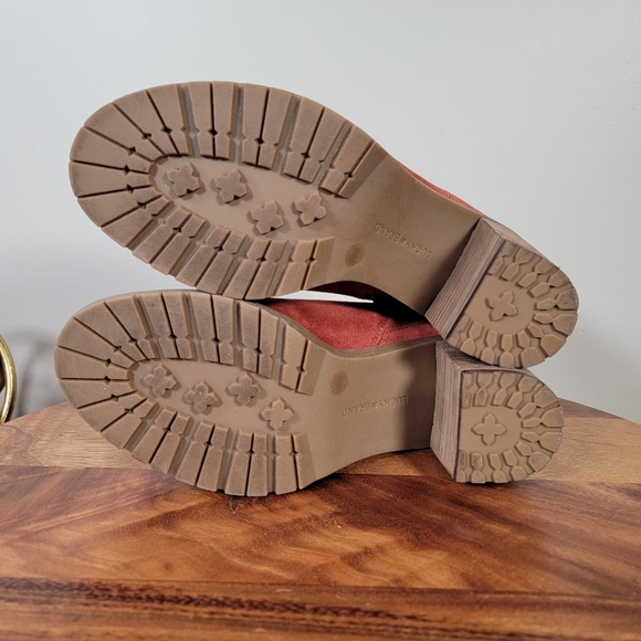 Lucky Brand Dalliey Chunky Mules Size 8.5 Suede Block Heel Pumpkin Spice Fall - Picture 11 of 12